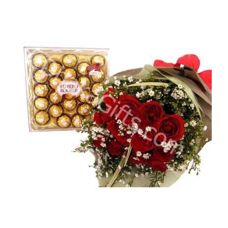 Send Deluxe Holland Red Roses with 16 Ferrero to Dhaka in Bangladesh