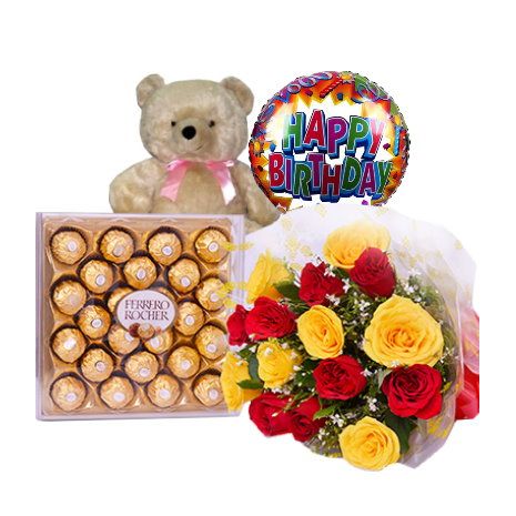 Send to Rose Bouquet,Brawn Bear with Chocolate & Balloon & Pillow to Dhaka