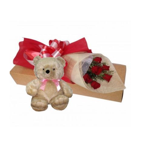 Send to 12 Red Roses Bouquet in Box & bear to Dhaka