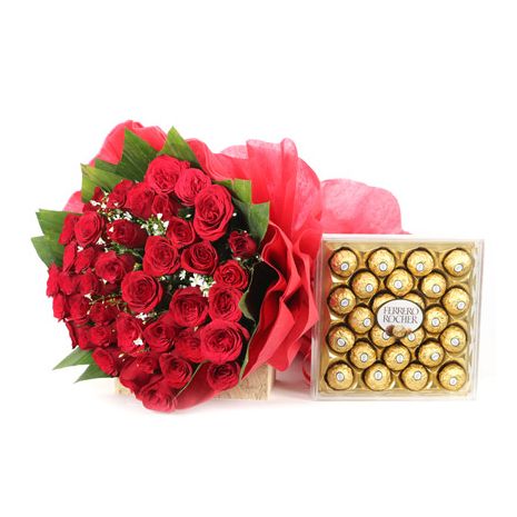 Send to 24 Roses Bouquet with Ferrero Rocher Chocolate to Dhaka