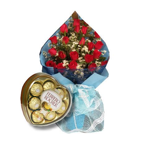 Send to 24 Red Roses Bouquet with Ferrero heart Shape Chocolate to Dhaka