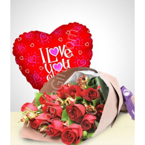 send 12 red roses and love you balloon to dhaka in bnagladesh