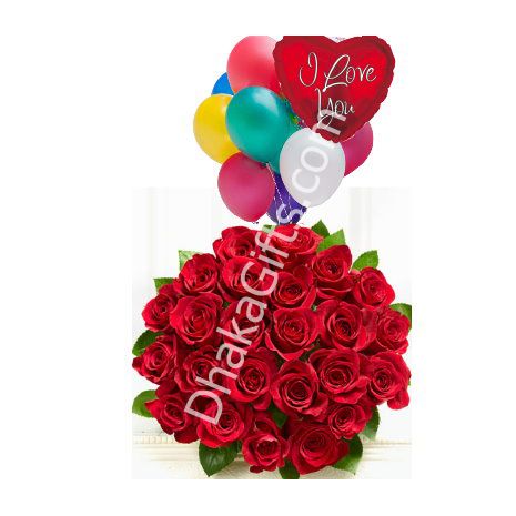 6 Red Roses with Anniversary Balloon to Dhaka
