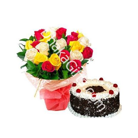 Send 24 Mixed Roses in  Bouquet with Chocolate Cake to Dhaka in Bangladesh