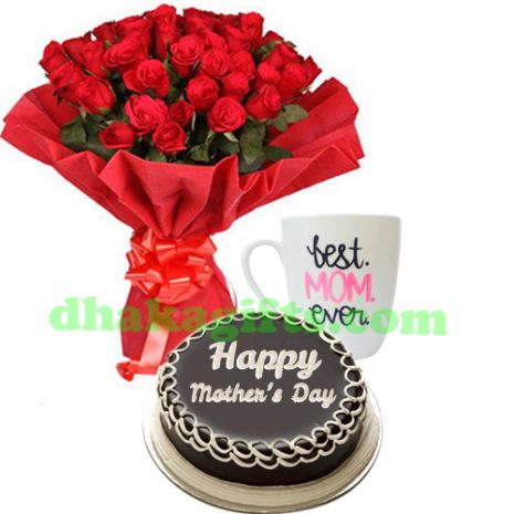 send 24 red roses,decorated mug with cake to dhaka