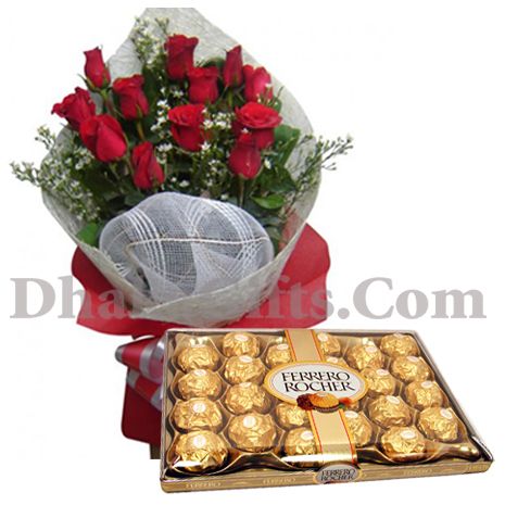 12 red rose bouquet with 24 ferrero chocolate to philippines
