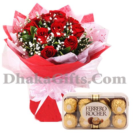 12 pieces red rose with 16 ferrero chocolate to philippines