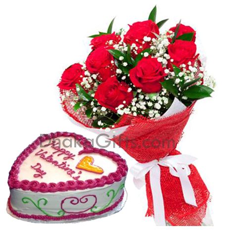 send heart shape vanilla cake from tasty treat with roses to bangladesh