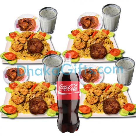 fakruddin kachchi biryani,hicken roast,zali kabab,borhani & coke send to dhaka