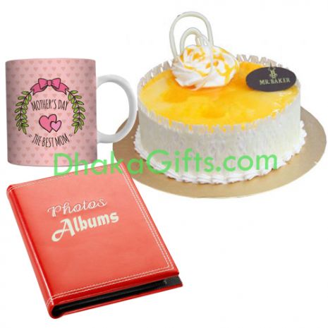 send mothers day cake with mug and photo album to dhaka