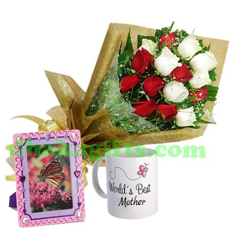 mothers day gifts 12 red roses with mug & photo frame to dhaka