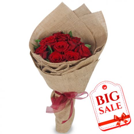 Send 12 Red Roses with Green Leaves Bouquet to Dhaka