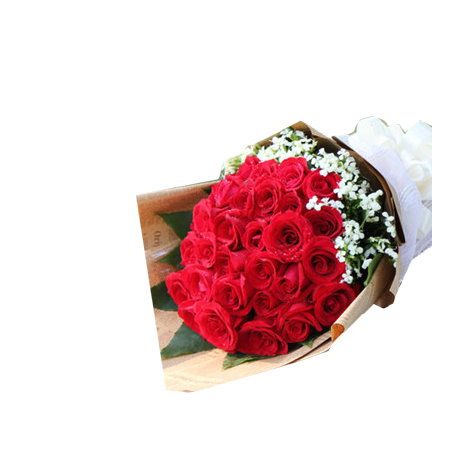 Send 24 Red Roses Bouquet with White Flower to Dhaka in Bangladesh