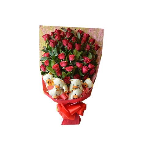 36 Red Roses Bouquet with Bear