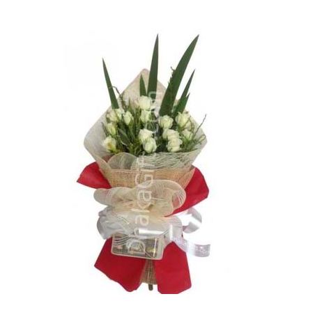 Send 12 White Roses Bouquet with Ferrero Chocolate to Dhaka in Bangladesh