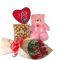 Send 12 Red Roses Bouquet,Pink Bear,Ferrero Rocher Chocolate with I Love U Balloon