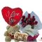 Send to 12 Red Roses Bouquet,Bear,Ferrero Rocher Chocolate Box with I Love U Balloon to Dhaka
