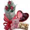 Send 3 Red Roses Bouquet,Pink Bear,Ferrero Rocher Chocolate with I Love U Balloon