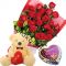 12 Red Roses,Bear with  Eclairs Chocolate in box