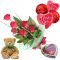 6 Red Roses,Bear,Eclairs Chocolate Box with I Love U Balloon