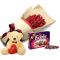 12 Red Roses With Small bear & Eclairs Chocolate in box