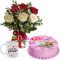6 pcs roses in vase, mug with cake to dhaka