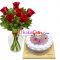 send roses in a vase with blueberry round cake to dhaka