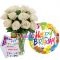 send one dozen white roses in vase with balloon to dhaka