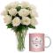 send white roses in vase with mug to dhaka
