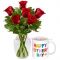 buy online red roses in vase with decorated mug in dhaka